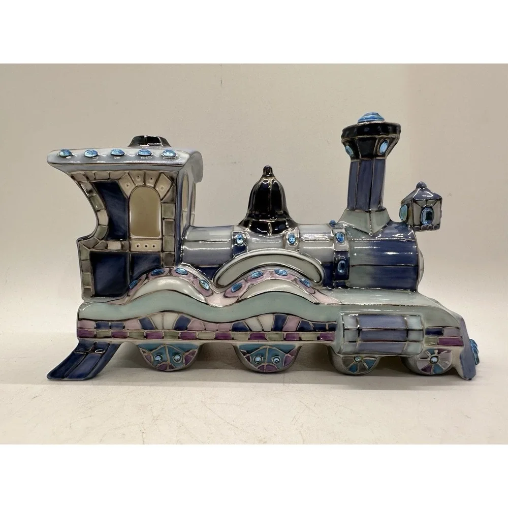 Bradford‎ Exchange Blue Sapphire Dreams Tiffany Style Train Figurine 2004 COA